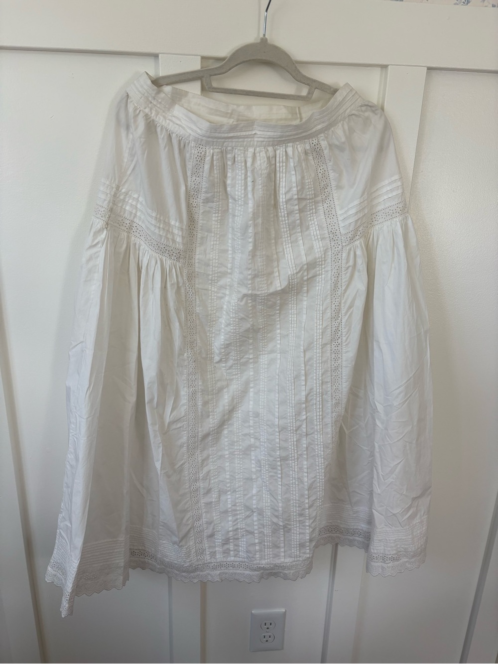 Doen White Maxi Skirt with Pintuck & Lace Panels
